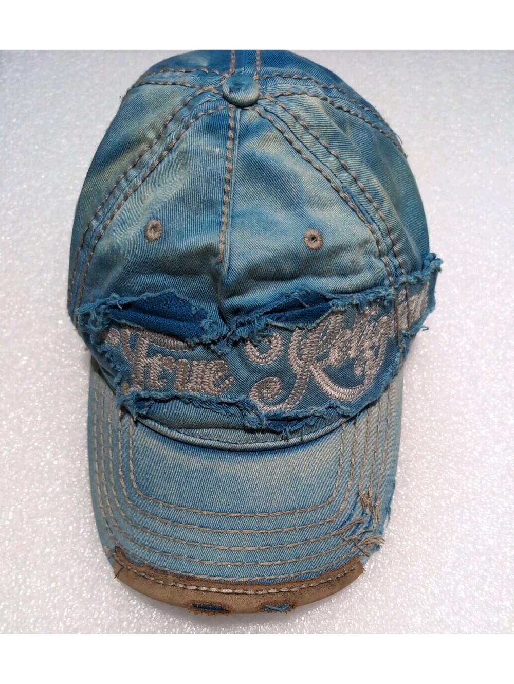Vintage True Religion Hat Cap BlueDistressed Trucker Adjustable Y2K One Size